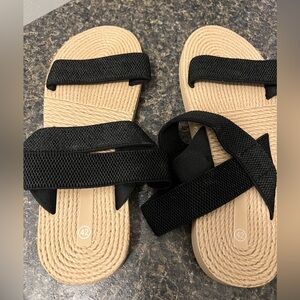 Black Strappy Slide Sandals - Women's Casual Comfort
